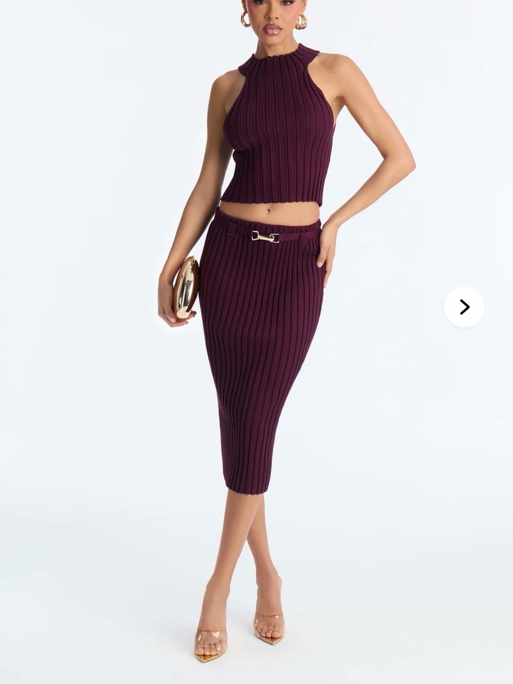 Ribbed Midi Pencil Skirt set in Deep Plum